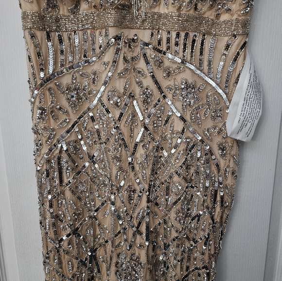 MAC DUGGAL EMBELLISHED FRINGE CAP SLEEVE TRUMPET GOWN PLATINUM PINK 12 NWT - Picture 8 of 16